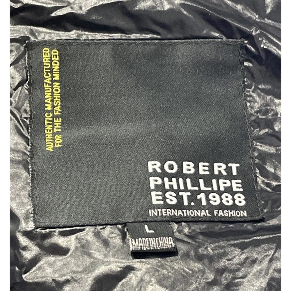 Robert Phillips EST. 1988 Authentic Manufactured Black/Blue Puffer Jacket Mens L - Picture 2 of 9